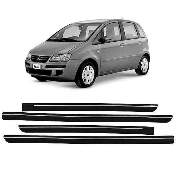 Jogo Friso Lateral Fiat Idea 2006 A 2010 Preto Com Friso Cromado