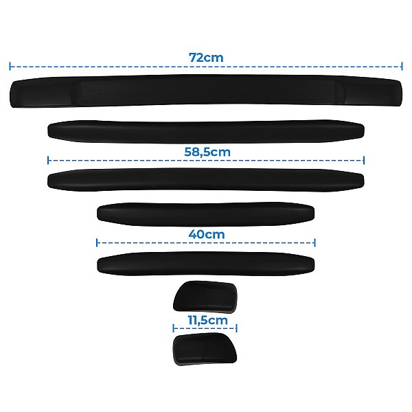 Kit Friso Protetor Parachoque Universl Preto 7 peças