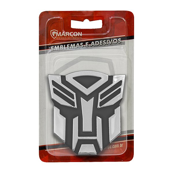 Emblema Adesivo Transformers Cromado C/ Preto 7,5 cm x 8 cm
