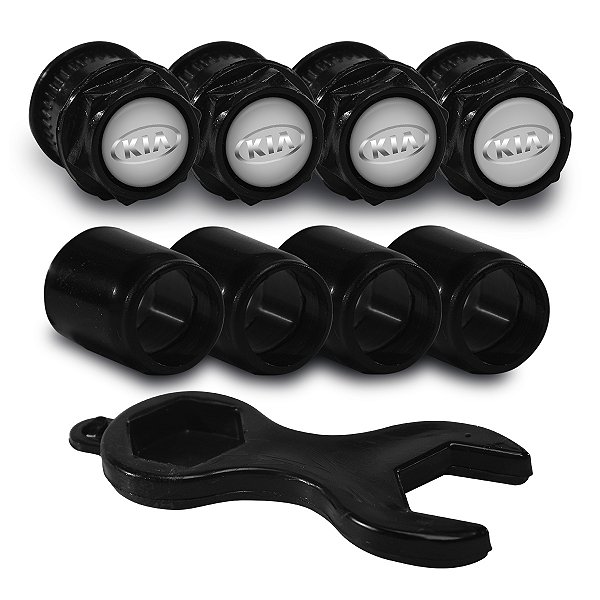 Bicos Capa de Válvula Preto Pneu Emblema Kia Prata