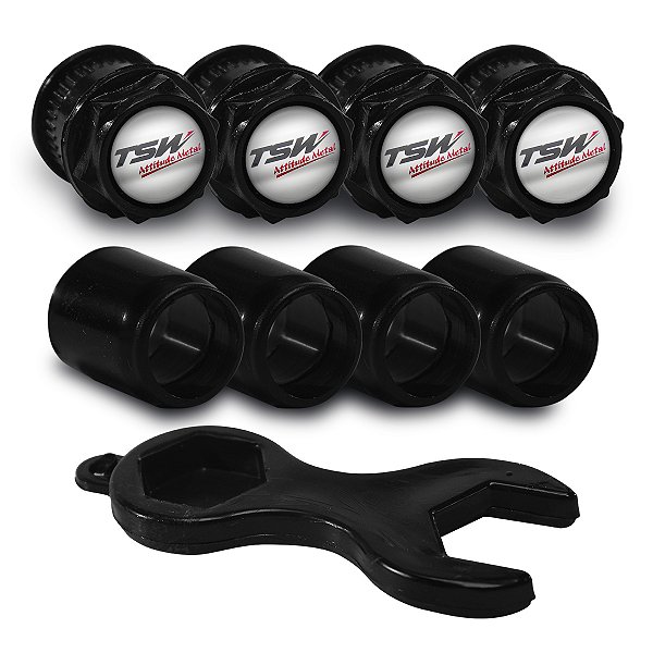 Tampa Bico Valvula Antifurto Pneu Capa Preto Emblema TSW