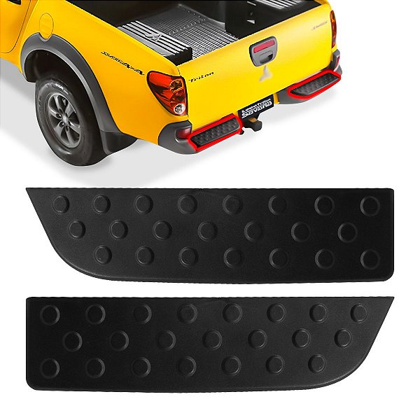 Par Pisante Parachoque Traseiro Mitsubishi L200 2008/2016 Preto Antiderrapante