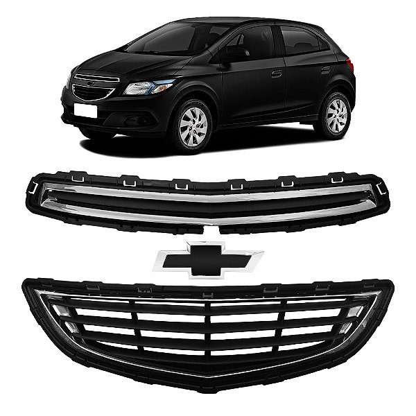 Kit Grade Inferior e Superior Com Friso Cromado Completa Com Emblema GM Preto