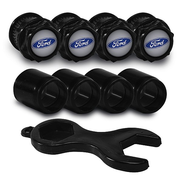 Capa Para Bico De Válvula Preto Ford Emblema Prata