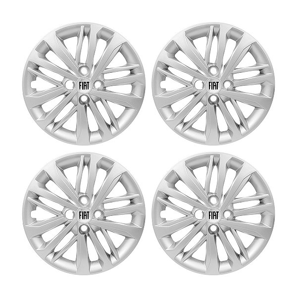 Jogo Calota Aro 15 Prata Fiat Cronos 2023 2024 Emblema Resinado