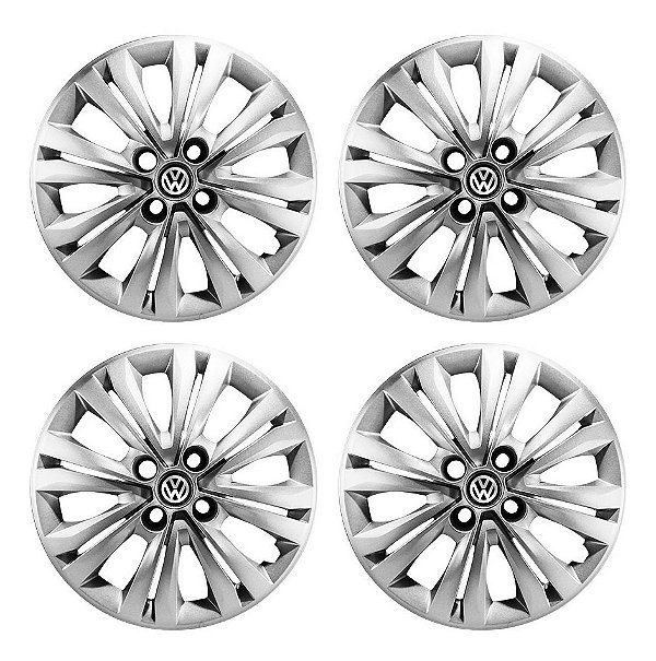 Jogo Calota Aro 15 Vw Gol G7 2017 2018 Prata + Emblema Resinado