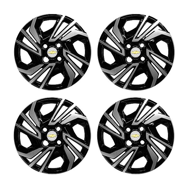 JOGO CALOTA ARO 14 GM ONIX HATCH SEDAN 23/24 PRETA BRILHANTE