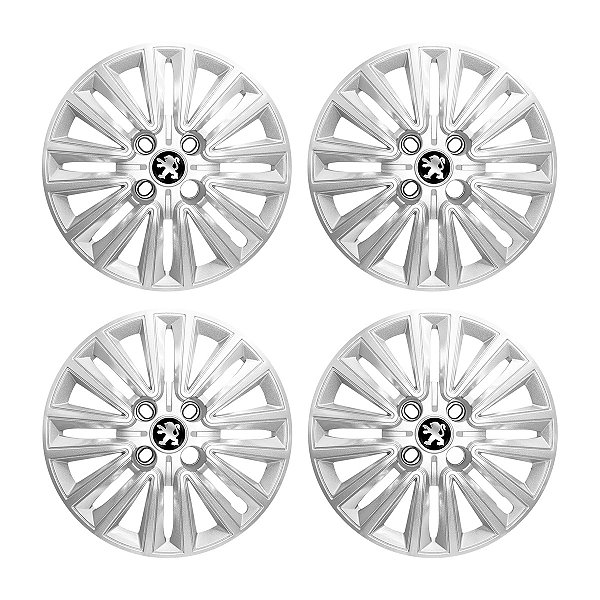 Jogo Calota Aro 14 Peugeot 2008 15/20 Prata Emblema Resinado