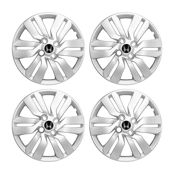 Jogo Calota Aro 15 Fit/city 2015/2018 Prata Emblema Preto