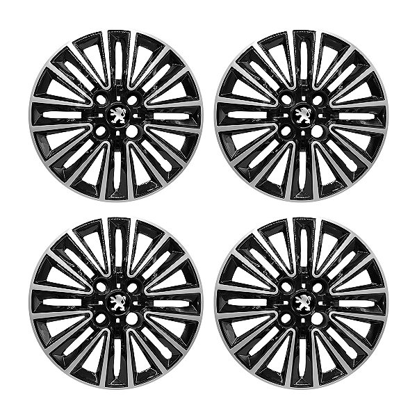 Jogo Calota Aro 15 Peugeot 2008 2015/2020 Preta Com Prata