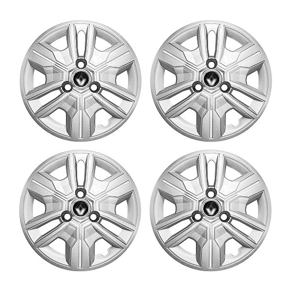 Jogo Calota Aro 14 Kwid Outsider 2024 Prata Emblema Preto