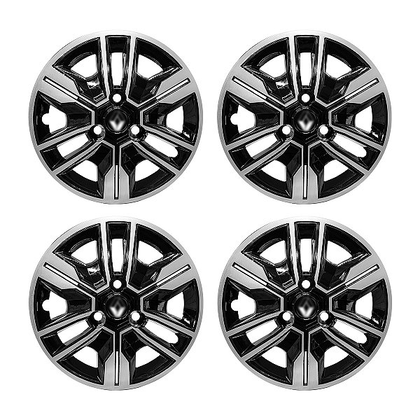 Jogo Calota Aro14 Kwid Outsider 2024 Preta Brilhante C/Prata