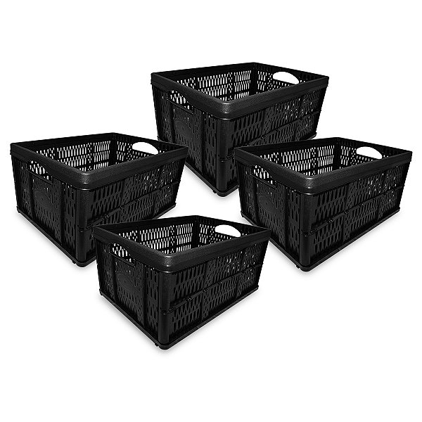 4 Caixa Caixote Plástico Dobrável Desmontável 32L Preta 10kg