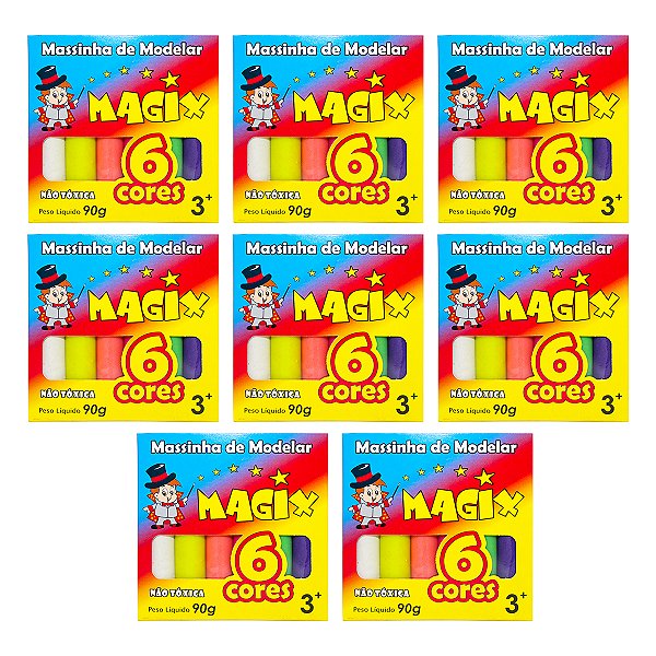 Kit 8 Massinha De Modelar 6 Cores Magix 90g Multicolor