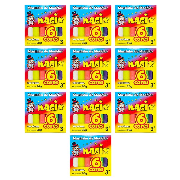 Kit 10 Massinha De Modelar 6 Cores Magix 90g Multicolor