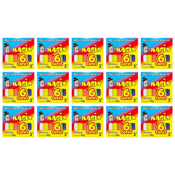 Kit 15 Massinha De Modelar 6 Cores Magix 90g Multicolor