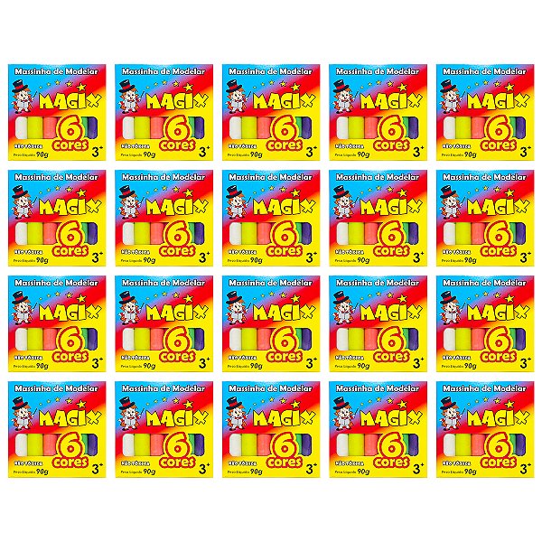 Kit 20 Massinha De Modelar 6 Cores Magix 90g Multicolor