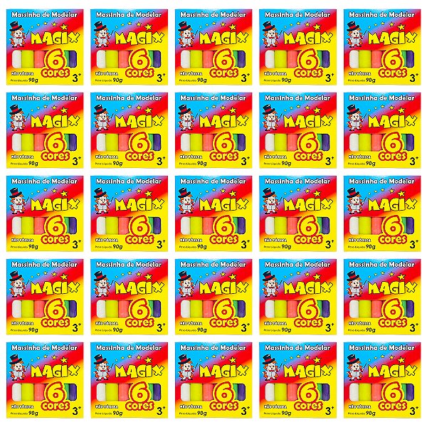 Kit 25 Massinha De Modelar 6 Cores Magix 90g Multicolor
