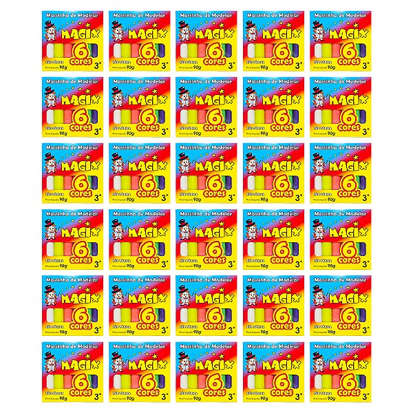 Kit 30 Massinha De Modelar 6 Cores Magix 90g Multicolor