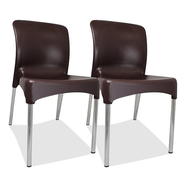 2 Cadeiras plástica Sec Line Coffee com pés de Alumínio Todos Ambientes