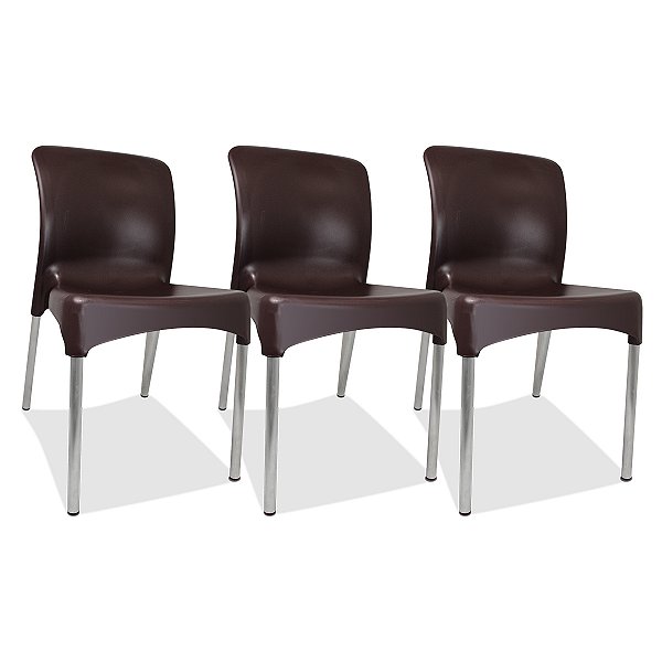 3 Cadeiras plástica Sec Line Preta com pés de Alumínio Todos Ambientes