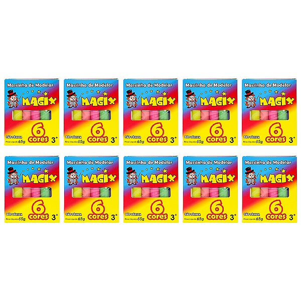 Kit 10 Massinha De Modelar 6 Cores Magix 65g Multicolor