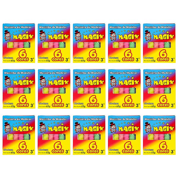 Kit 15 Massinha De Modelar 6 Cores Magix 65g Multicolor