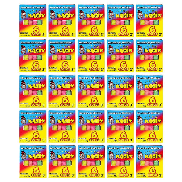 Kit 25 Massinha De Modelar 6 Cores Magix 65g Multicolor