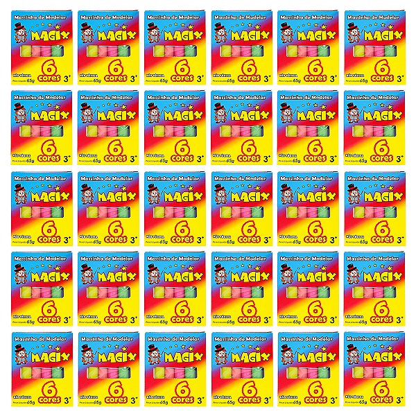 Kit 30 Massinha De Modelar 6 Cores Magix 65g Multicolor