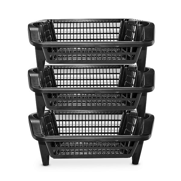 3 Cesto Expositor Organizador Empilhável 16 Litros Preto