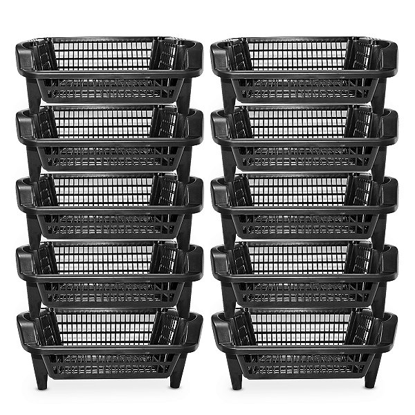 10 Cesto Expositor Organizador Empilhável 16 Litros Preto