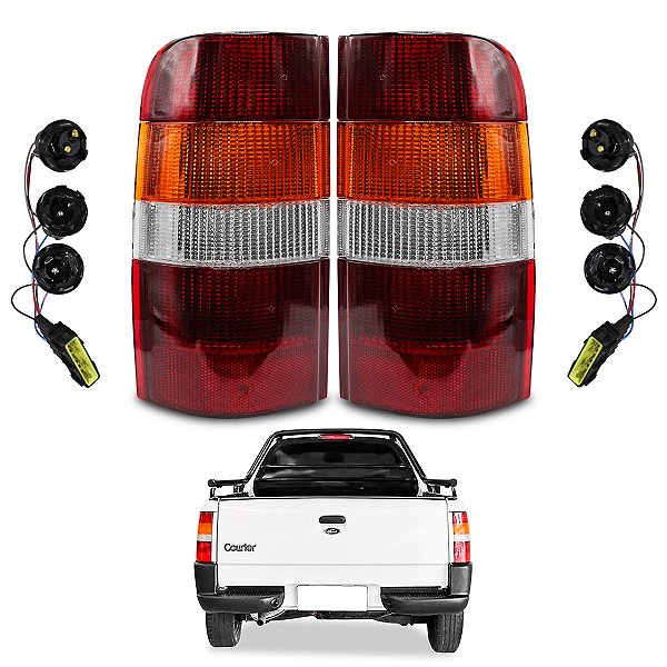 Kit Courier 1996/2009 Par Lanternas Traseiras Tricolor + Chicotes