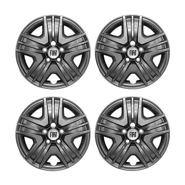 Jogo Calota Aro 16 Fiat Toro 2022/... Grafite Brilhante C/Emblema