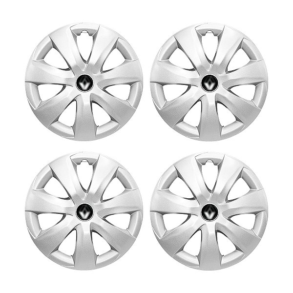 Jogo Calota Aro 14 Pressão Sandero Logan Clio Prata Emblema