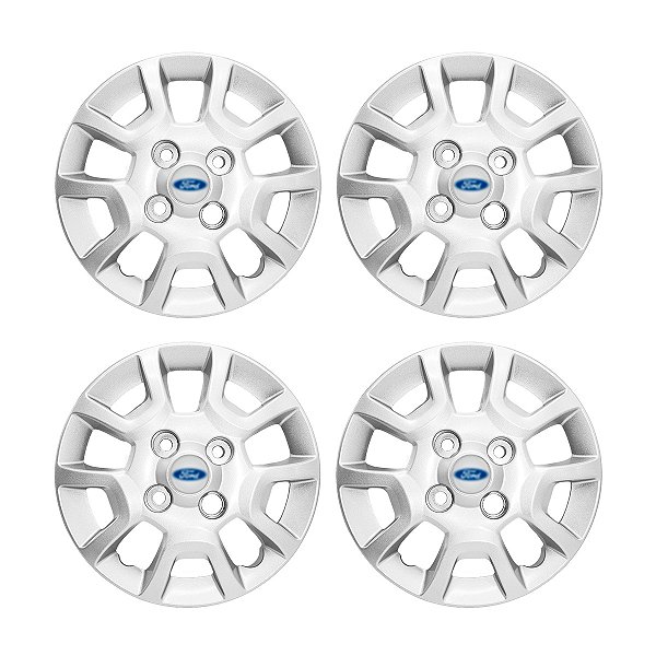 Jogo Meio Roda Calota Aro 13 Ka 2014 Prata C/Emblema