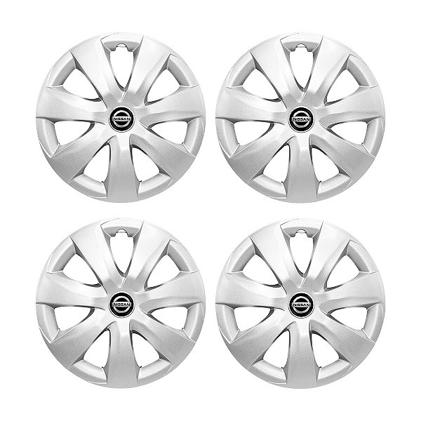 Jogo Calota Aro 14 De Pressão Nissan March Prata + Emblema