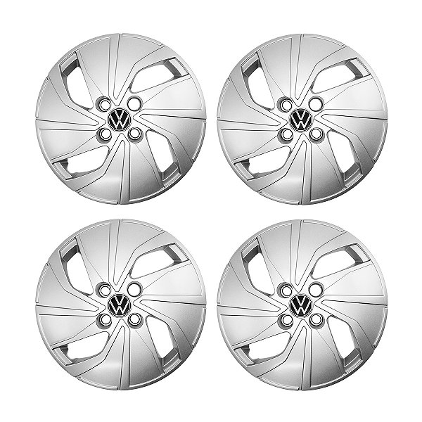 Jogo Calota Aro 15 Vw Polo 2018 á 2025 Prata C/ Emblema Novo