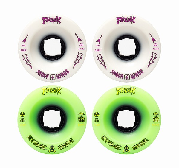 Freak SurfSkate | Roda para skate simulador 65mm | Combinção: 2 Atomic Wave 90a Verde e 2 Shock Wave 92a Branca