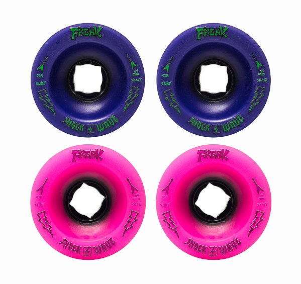 Freak Surfskate | Roda para Skate simulador de surf| Combinação: Shock Wave 92a 65mm nas cores Rosa e Roxa