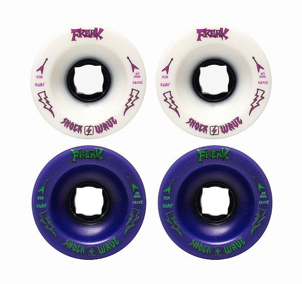 Freak SurfSkate | Roda para Skate simulador de surf| Combinção: Shock Wave 92a 65mm nas cores  2 Brancas e 2 Roxas