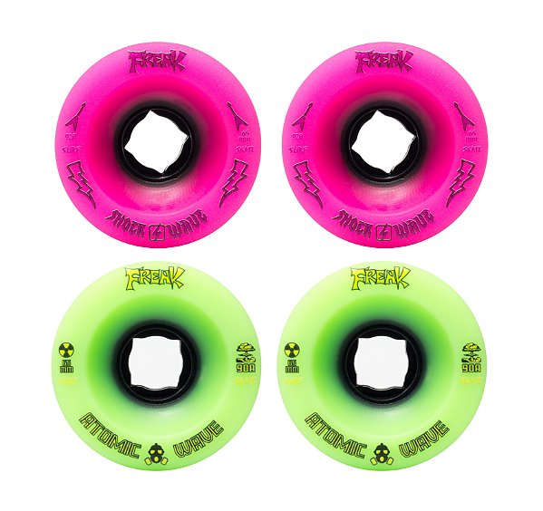 Rodas Freak | Roda para simulador de surf| Combinação: 2 Shock Wave 92a Rosa e 2 Atomic Wave 90a Verde