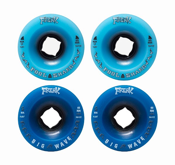 Freak SurfSkate | Roda para skate simulador 65mm | Combinação: 2 Pool Shark 85A e 2 Big wave 81a Azul escura