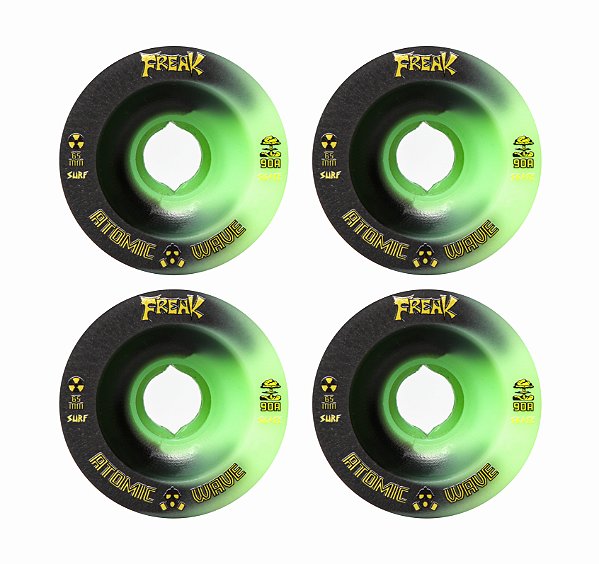 Freak SurfSkate | Roda para skate simulador 65mm | Atomic Wave 90a Mesclada Preta com Verde.
