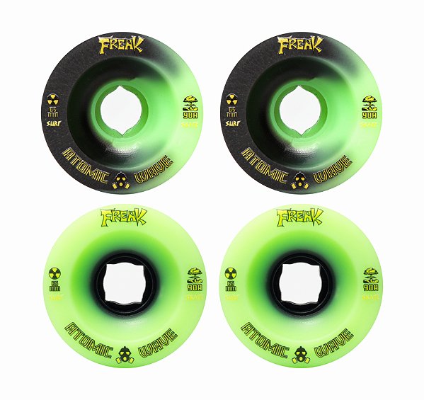 Freak SurfSkate | Roda para skate simulador 65mm | Combinação:  2 Atomic Wave 90A  2 Verde e Atomic Wave 90A Mesclada