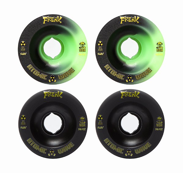 Freak SurfSkate | Roda para skate simulador 65mm | Combinação: 2 Atomic Wave 90A  Preta e  2 Atomic Wave 90A Mesclada