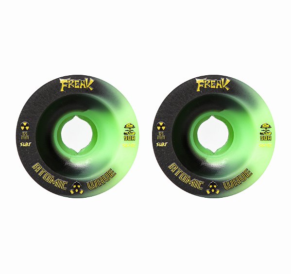 Freak SurfSkate | Par de rodas | Modelo: 2 Atomic Wave 90A 65mm na cor Mesclada Preta com Verde.