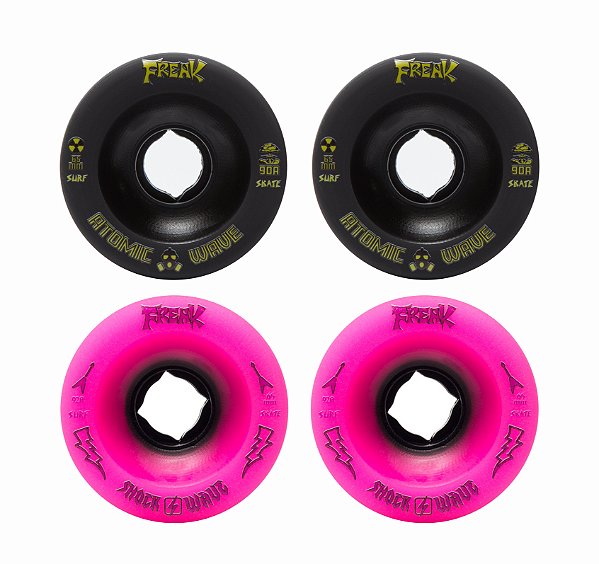 Rodas Freak | Roda para simulador de surf| Combinação: 2 Shock Wave 92a Rosa e 2 Atomic Wave 90a Preta