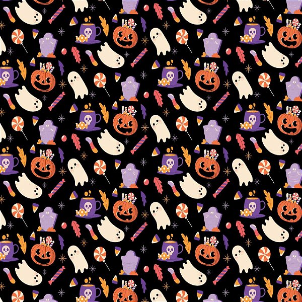 Tecido Microfibra Estampa Digital 0.50 cm - Halloween Fundo Preto