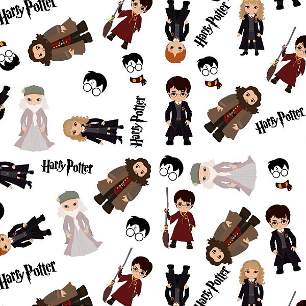 Tecido Microfibra Estampa Digital 0.50 cm - Harry Potter fundo Branco