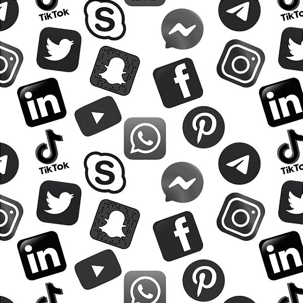 Tecido Microfibra Estampa Digital 0.50 cm - Redes Sociais Preto e Branco